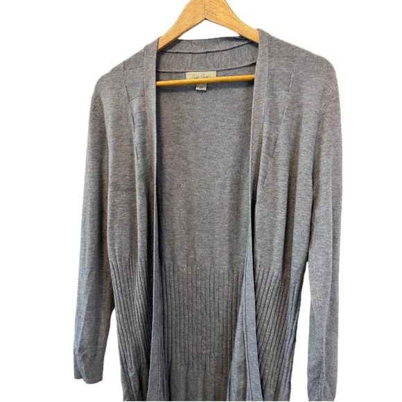 CHARLIE PAGE Grey Ribbed Lightweight Open Long Sleeve Cardigan Sweater S/M - Picture 3 of 8